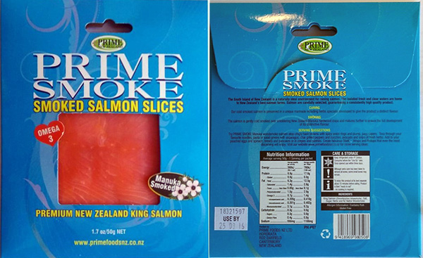 50g packet of Prime Smoke brand Smoked Salmon Slices