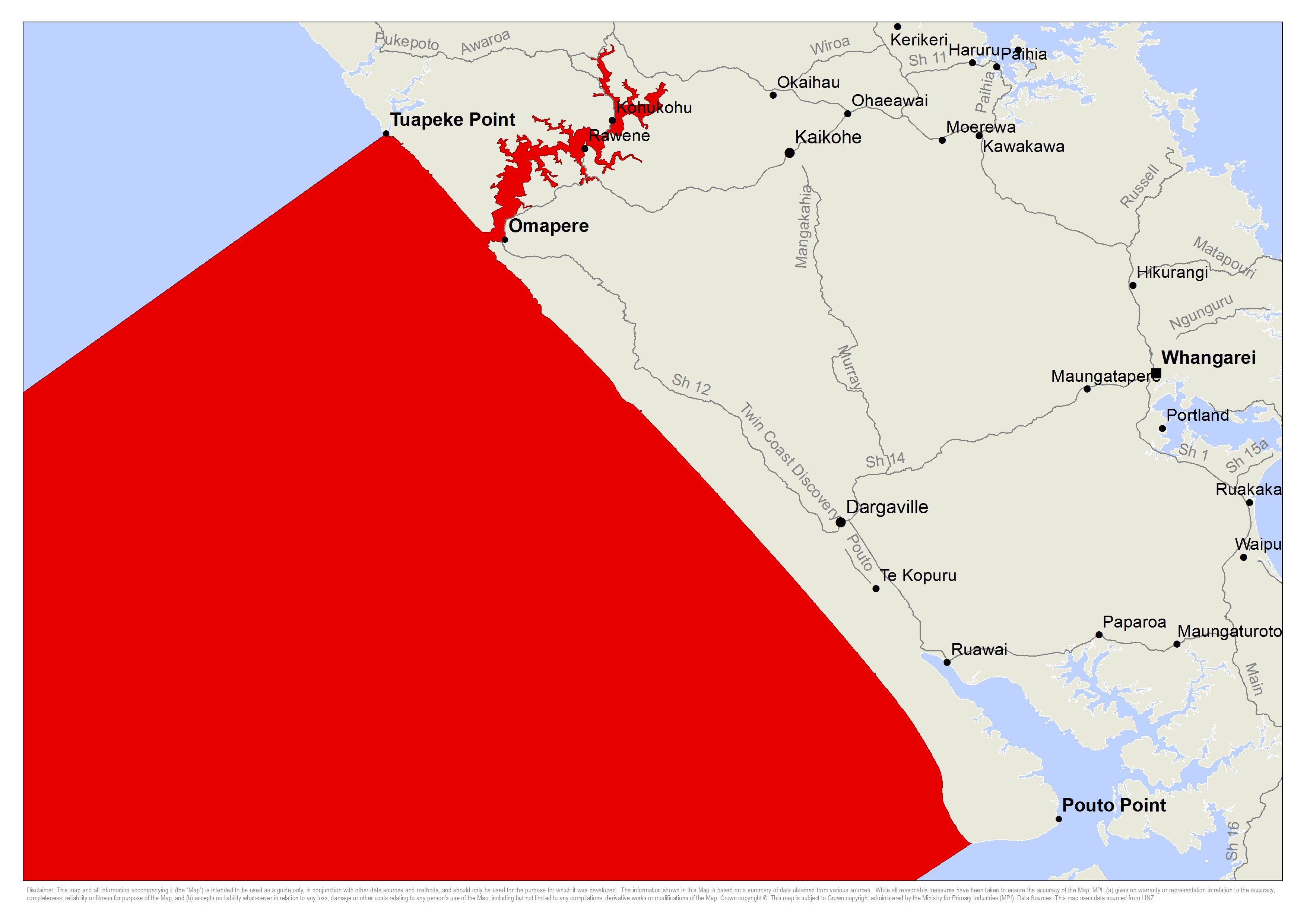 Map with red lines and blocks showing the areas affected by the alert.