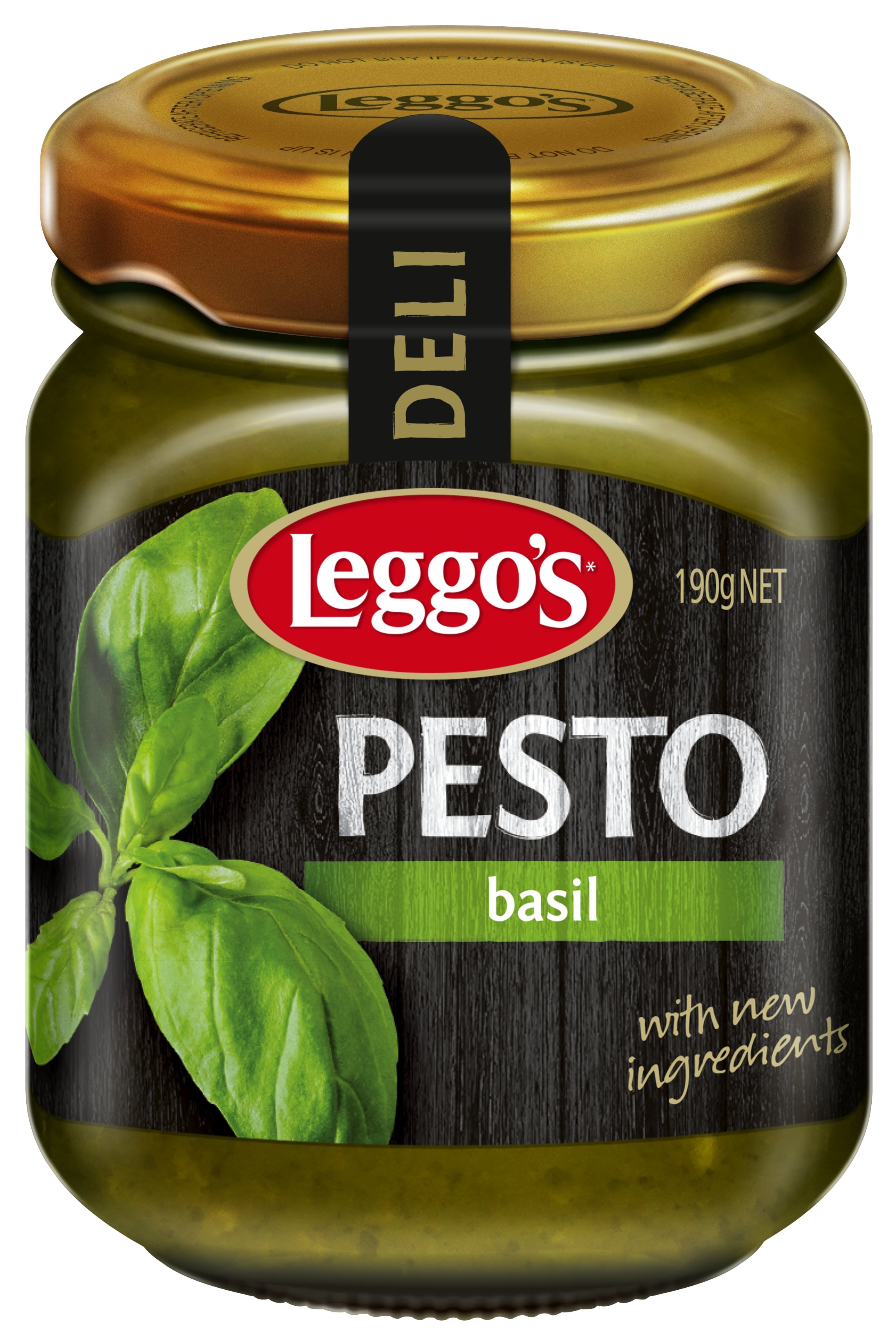 Photo of Leggos Pesto Basil in a glass jar.