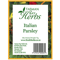 Packet label of Tasman brand Italian parsley