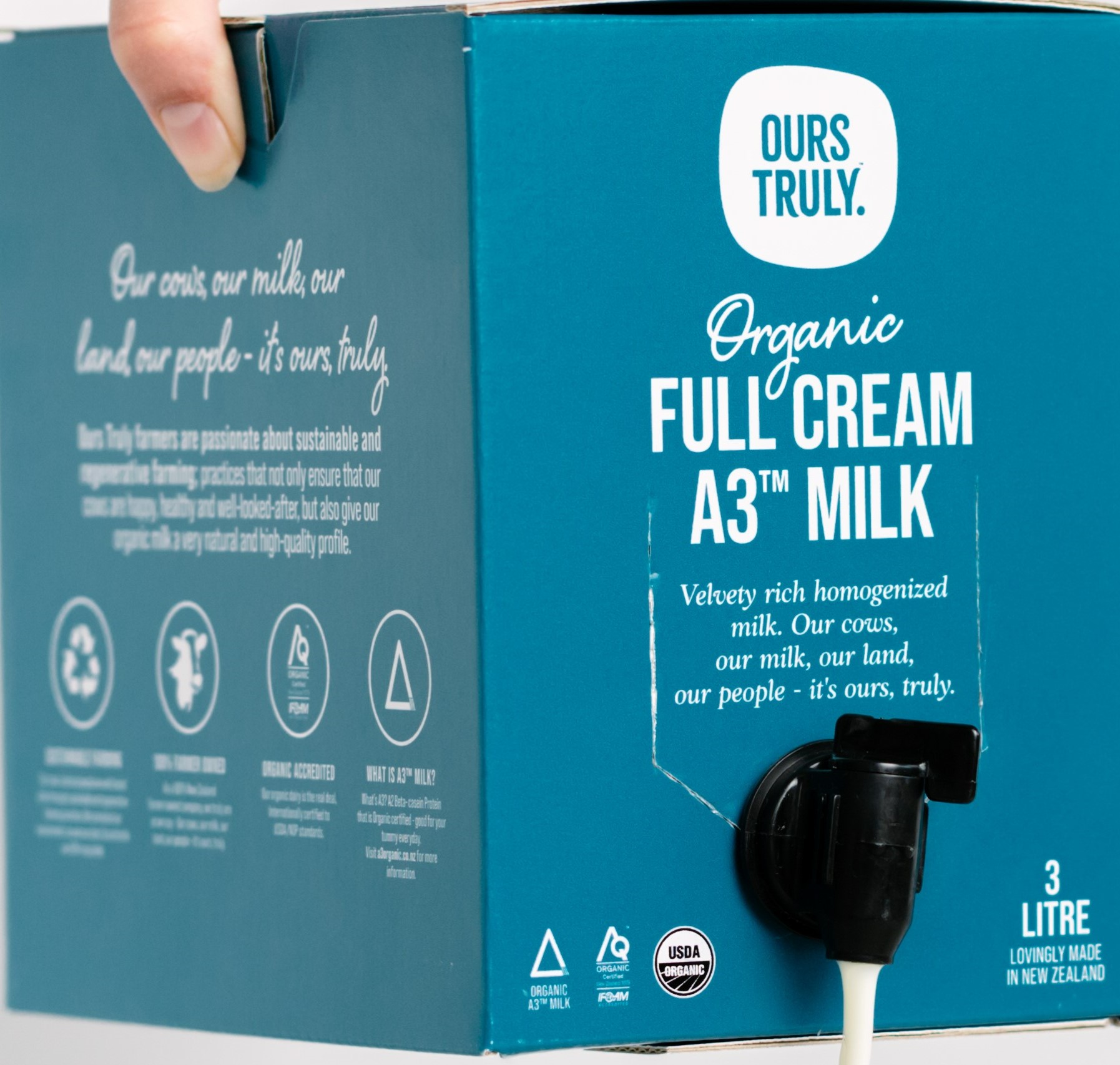 Box of Ours Truly brand Organic Full Cream A3™ Milk (3L)