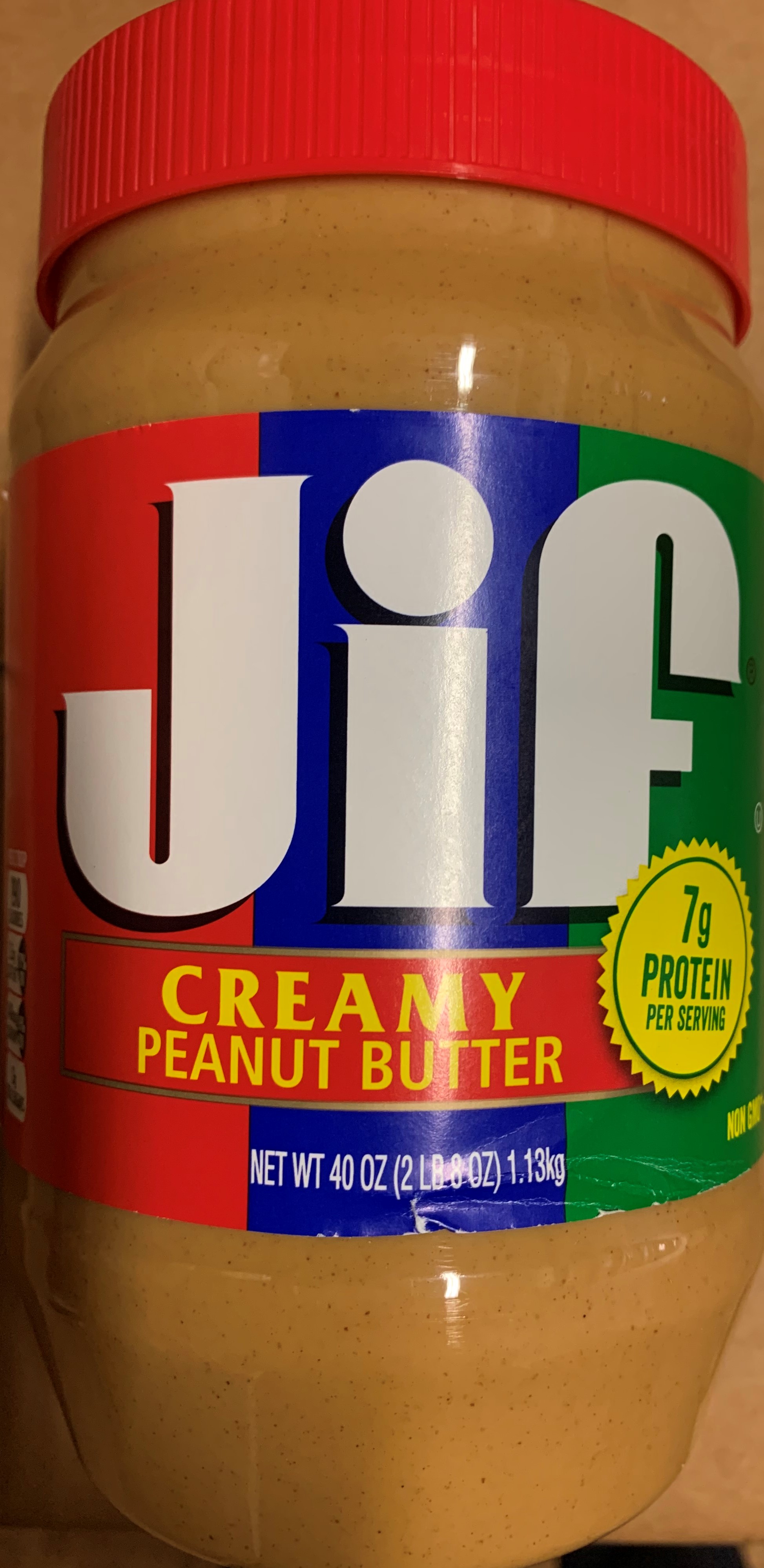 Jar of Jif brand Creamy Peanut Butter (1.13kg)