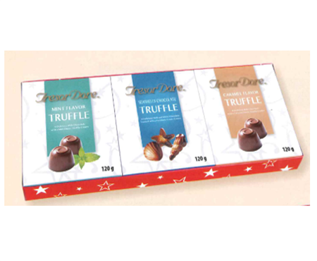 Tresor Dore Truffles Seashells Selection Triple Pack, including Tresor Dore brand  Mint Flavour Truffle (120g), Seashells Chocolate Truffle (120g), Tresor Dore brand Caramel Flavour Truffle