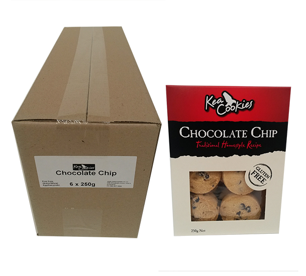 Left: 6 x 250g Box of Chocolate  Chip Cookies Right: Individual 250g Chocolate Chip Cookies