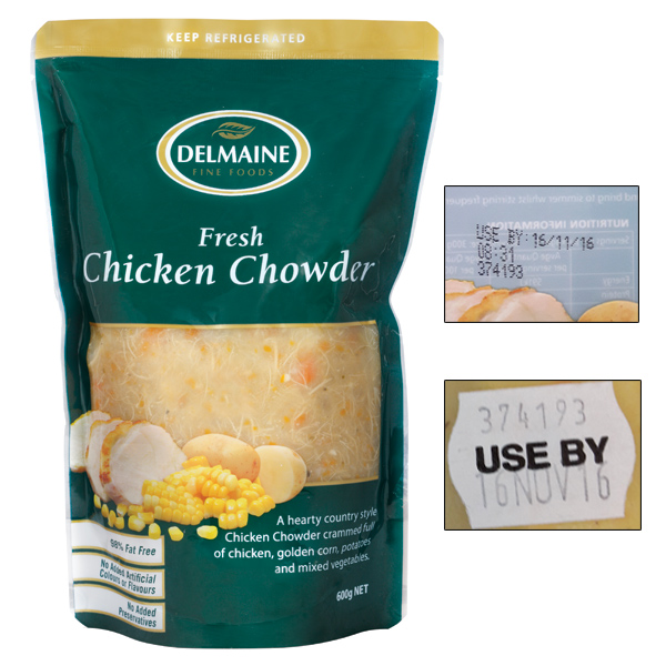 600 gram pouch of Delmaine Chicken Chowder
