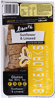Bakeworks brand Liberte Sunflower & Linseed Gluten Free Bread (510g)