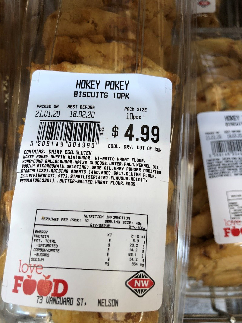 New World Nelson City brand hokey pokey biscuits (10 pack) in a plastic pack