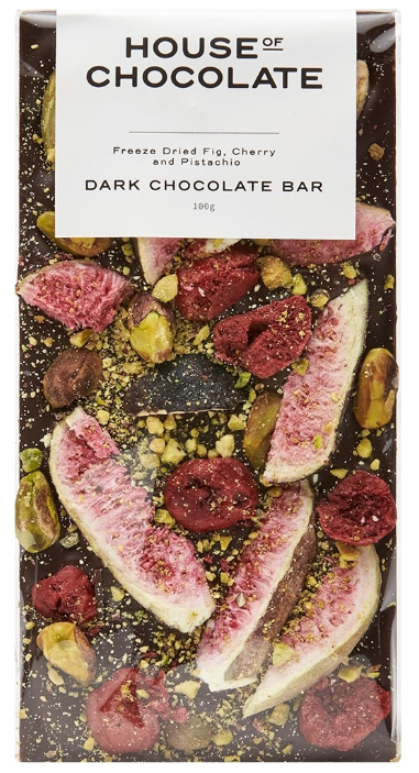 House of Chocolate brand Dark Chocolate Bar Freeze Dried Fig Cherry Pistachio (96g)