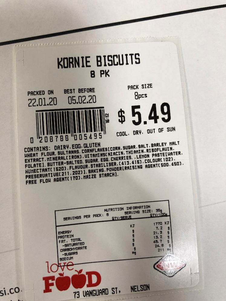 New World Nelson City brand kornie biscuits (8 pack) in a plastic pack