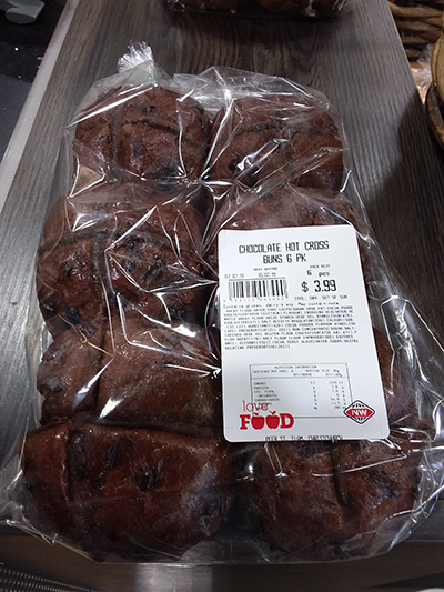 New World Greymouth baked instore brand Chocolate Hot Cross Buns (6 pack)