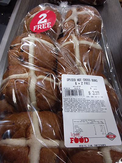 New World Greymouth baked instore brand Spiced Hot Cross Buns (8 pack)