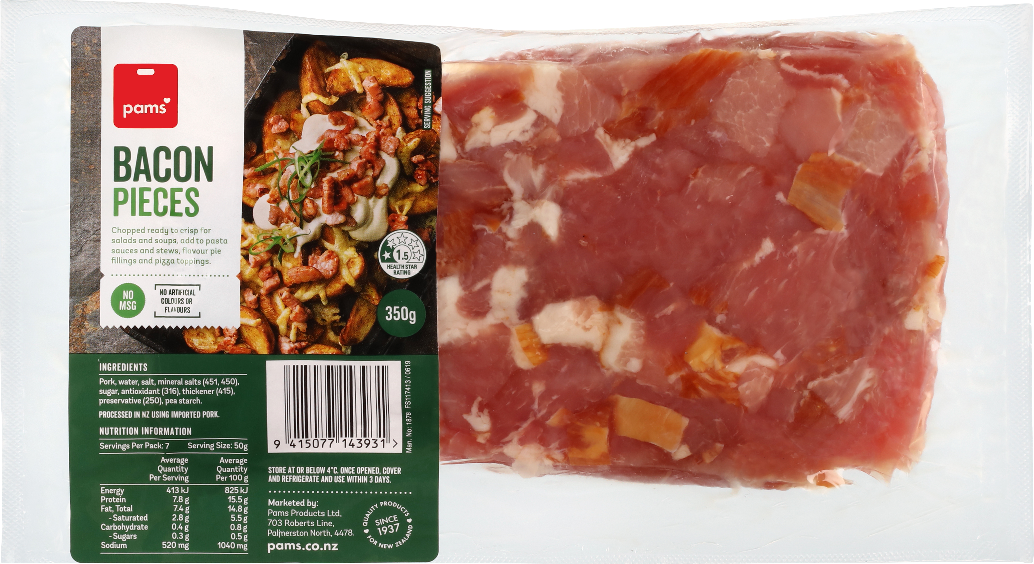 A pack of Pams brand Bacon Pieces 350g.
