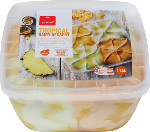 Image of Pams brand Tropical Dairy Dessert   (1.65L) in a plastic container
