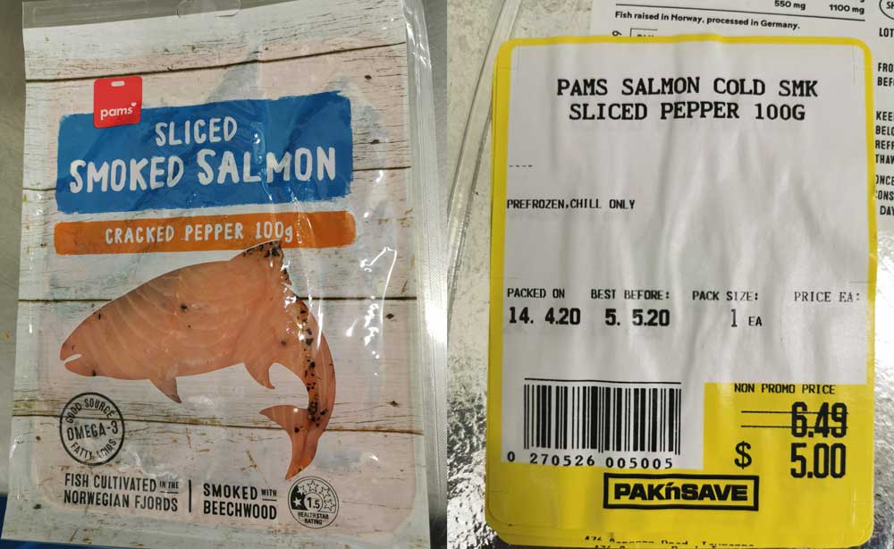 bag of Pams Sliced Smoked Salmon Cracked Pepper (100g)