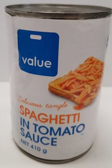 Value brand Spaghetti in Tomato Sauce (410g)