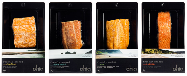 Vacuum-packed plastic trays of Ahia brand ready-to-eat seafood
