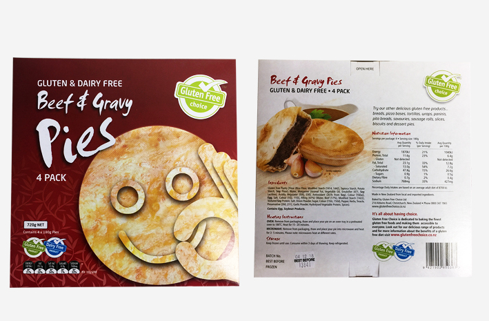 Gluten Free Choice brand Beef & Gravy Pies (720g) Product shown in photo has a different best before date from recalled batch.