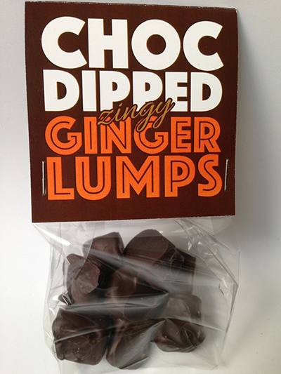 Image of choc dipped zingy ginger lumps in plastic bag