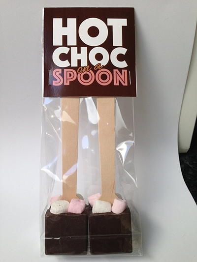 Image of hot choc on a spoon in plastic bag