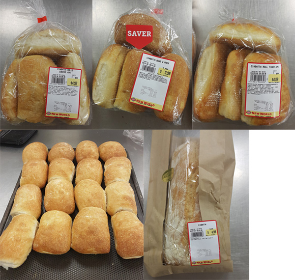 baked-in-store ciabatta rolls in various packaging and sizes