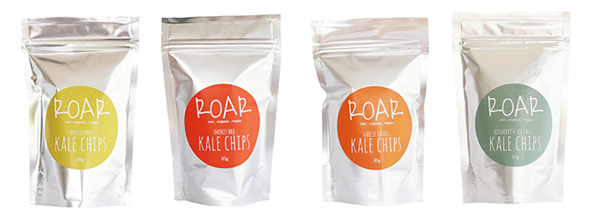 Packets of ROAR Kale chips in various flavours