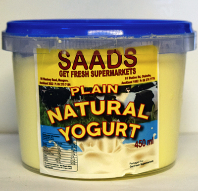Tub of Saads brand Plan Natural Yogurt(450ml/tub)