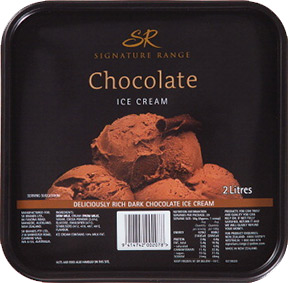 Plastic container of Signature Range brand Chocolate Ice Cream