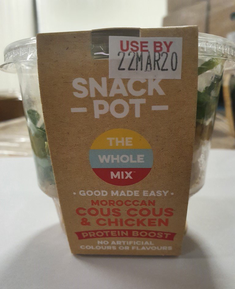 Pottle of The Whole Mix brand Snack Pot Moroccan Cous Cous and Chicken 125g