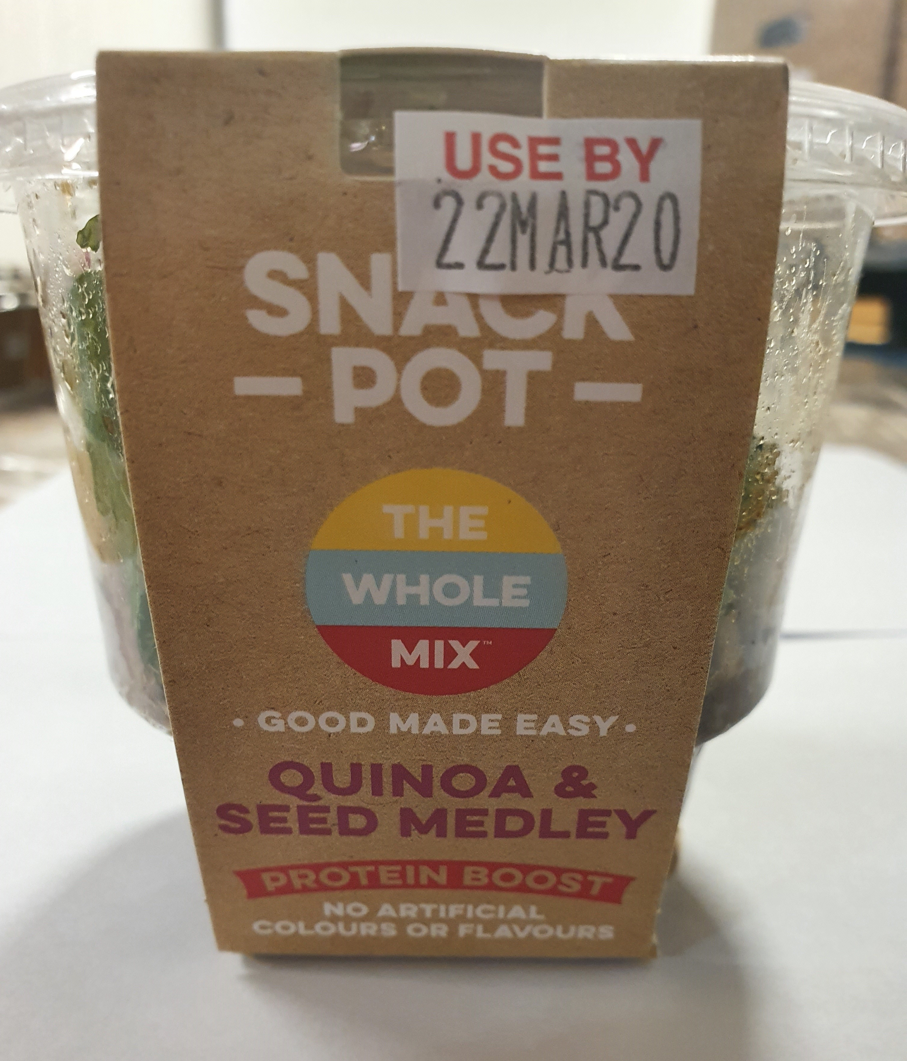 Pottle of the Whole Mix brand Snack Pot Quinoa and Seed Medley 160g