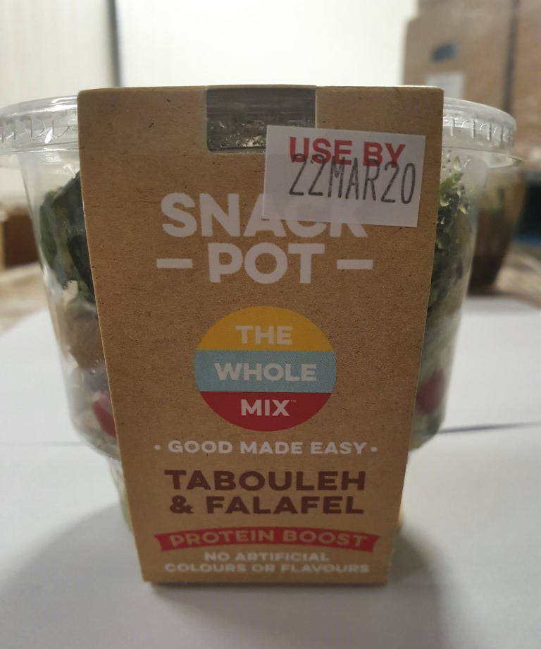 Pottle of The Whole Mix brand Snack Pot Tabouleh and Falafel 150g