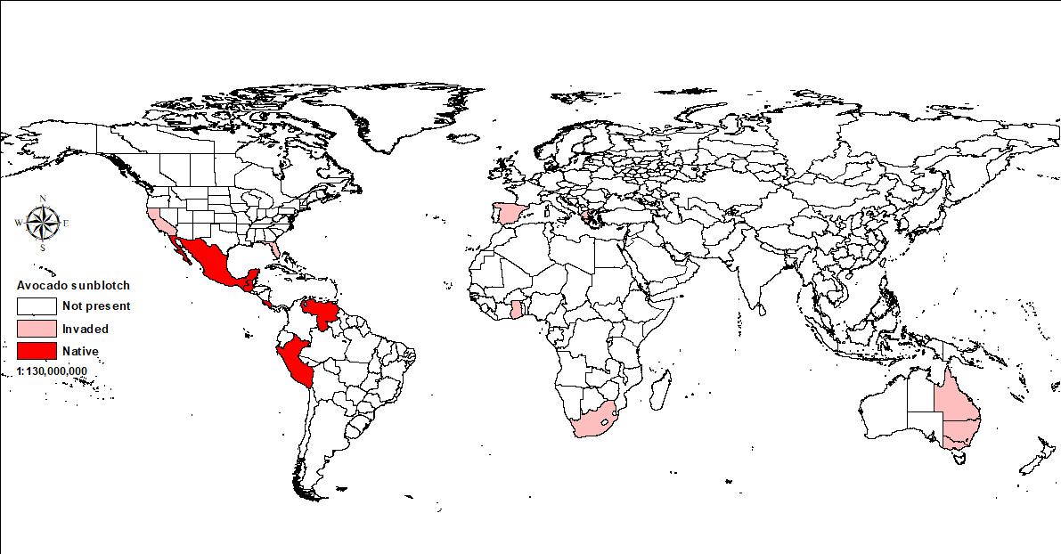 World map showing avocado sunblotch distribution