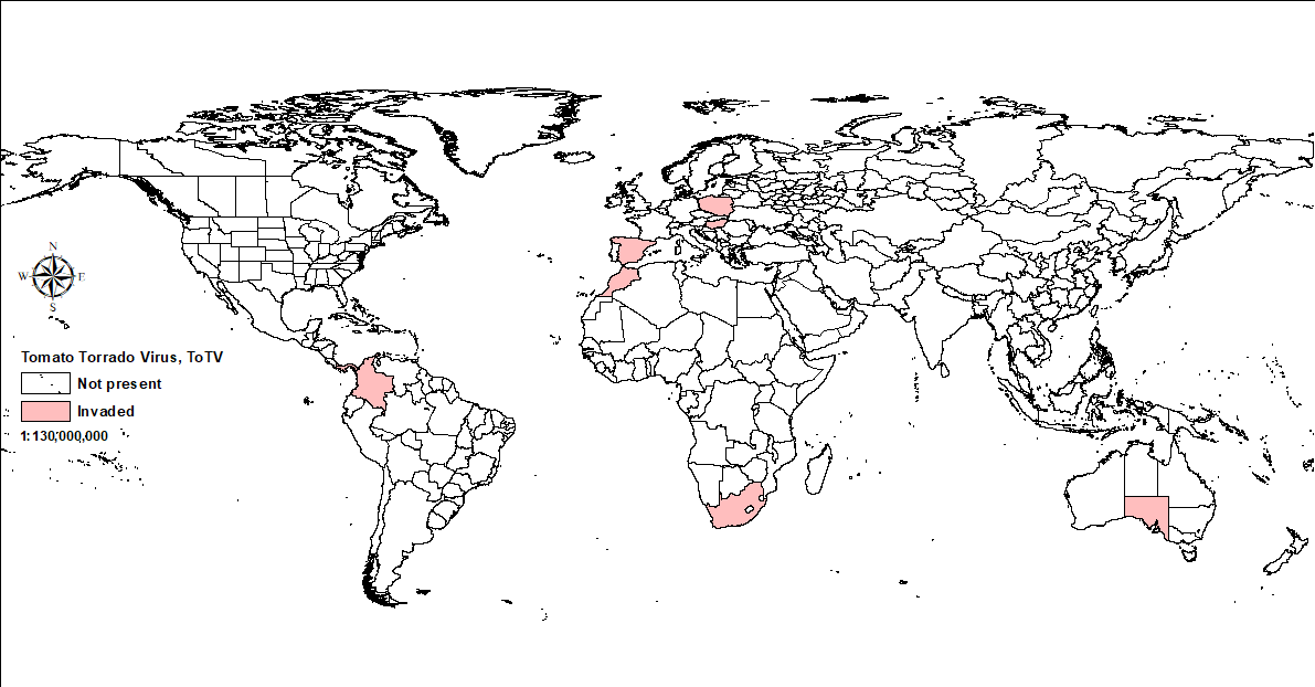 World map showing distribution of tomato torrado virus (ToTV)