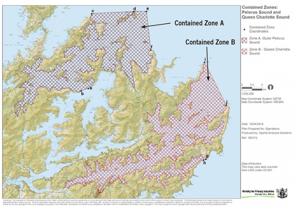 Map of Contained Zones: Outer Pelorus Sound and Queen Charlotte Sound