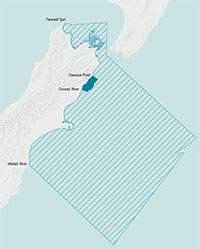 map of CRA 5 Quota Management and Kaikoura Marine Management Areas